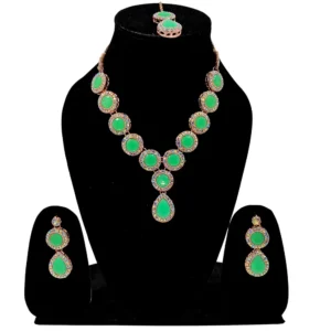 New Multicolor Kundan Crystal Gold Plated Alloy Necklace Jewellery Set For Women